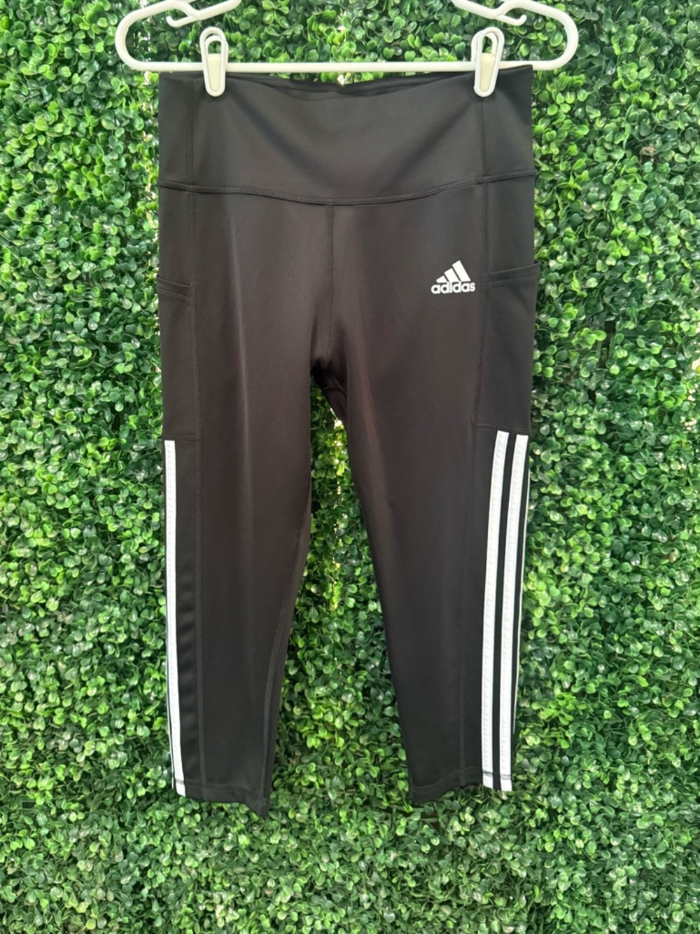 adidas Black 3-Stripe Athletic Leggings ankle crop